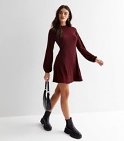 New Look Burgundy Ribbed Jersey High Neck Mini Dress